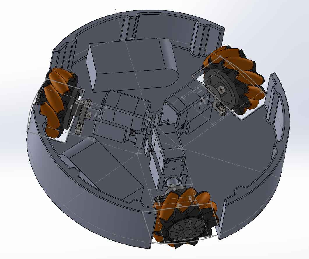 SolidWorks render of the symmetric 3-wheel holonomic base